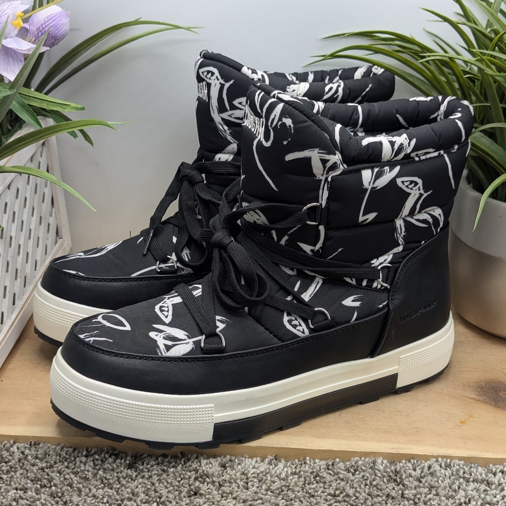 New Cougar Wink Women's Size 10 Winter Boots Black White Comfort Warm Lined